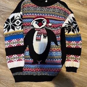 Festive Penguin Pattern Sweater - Multicolor